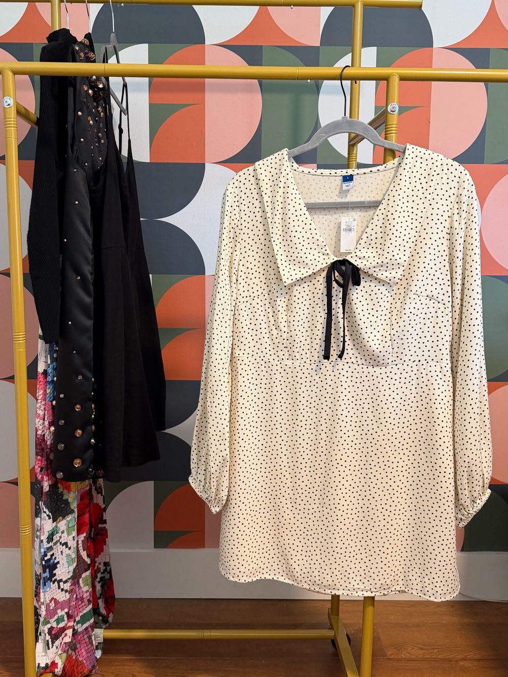 Old Navy Cream Mini Dress with Black Polka Dots